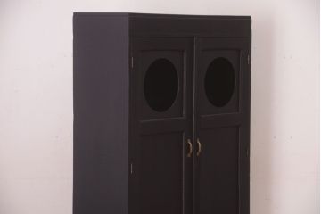 アンティーク家具　アンティークペイント　色ガラス入り!おしゃれなデザインのアンティーク本箱(ブックケース)