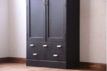 アンティーク家具　アンティークペイント　色ガラス入り!おしゃれなデザインのアンティーク本箱(ブックケース)