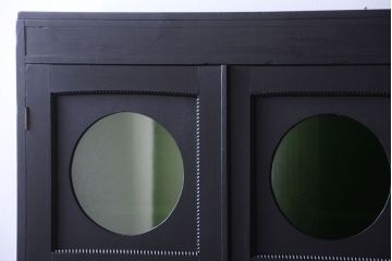 アンティーク家具　アンティークペイント　色ガラス入り!おしゃれなデザインのアンティーク本箱(ブックケース)