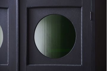 アンティーク家具　アンティークペイント　色ガラス入り!おしゃれなデザインのアンティーク本箱(ブックケース)