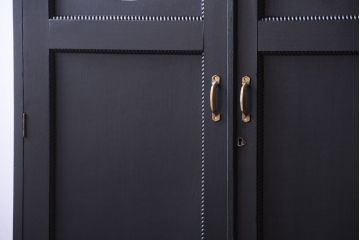 アンティーク家具　アンティークペイント　色ガラス入り!おしゃれなデザインのアンティーク本箱(ブックケース)