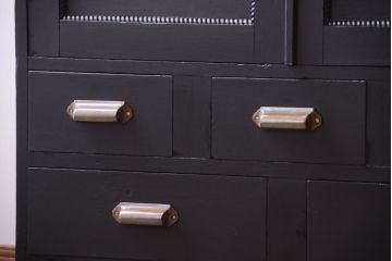 アンティーク家具　アンティークペイント　色ガラス入り!おしゃれなデザインのアンティーク本箱(ブックケース)