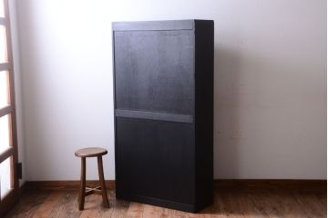 アンティーク家具　アンティークペイント　色ガラス入り!おしゃれなデザインのアンティーク本箱(ブックケース)