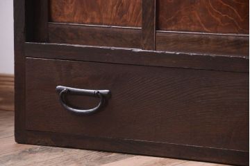 アンティーク家具　 古民具・骨董　明治〜大正　丸金具付き!古い木の上品な茶箪笥