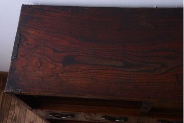 アンティーク家具　古民具・骨董　明治　上手物!古金具付きの三方欅材帳場箪笥