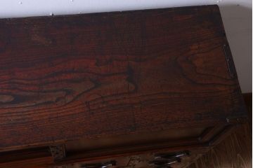 アンティーク家具　古民具・骨董　明治　上手物!古金具付きの三方欅材帳場箪笥
