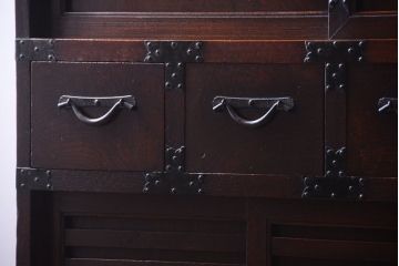 アンティーク家具　古民具・骨董　明治　上手物!古金具付きの三方欅材帳場箪笥