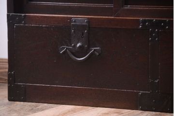 アンティーク家具　古民具・骨董　明治　上手物!古金具付きの三方欅材帳場箪笥