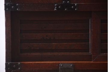 アンティーク家具　古民具・骨董　明治　上手物!古金具付きの三方欅材帳場箪笥