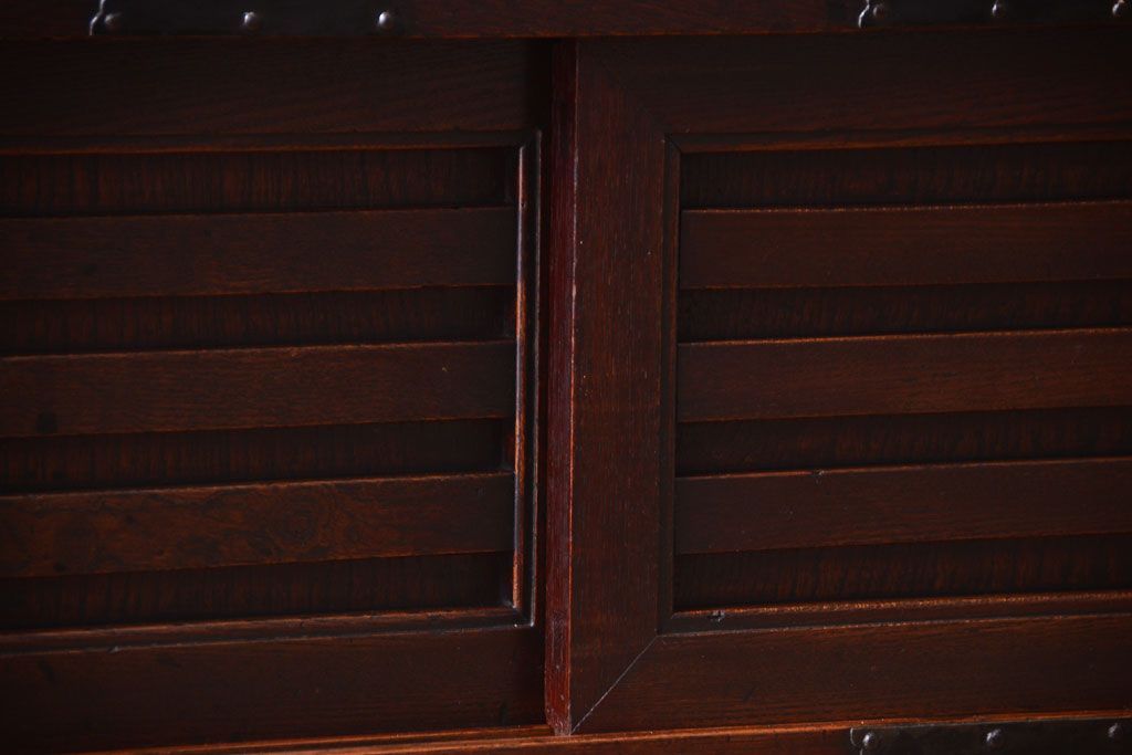 アンティーク家具　古民具・骨董　明治　上手物!古金具付きの三方欅材帳場箪笥