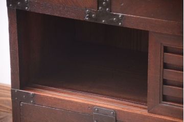 アンティーク家具　古民具・骨董　明治　上手物!古金具付きの三方欅材帳場箪笥