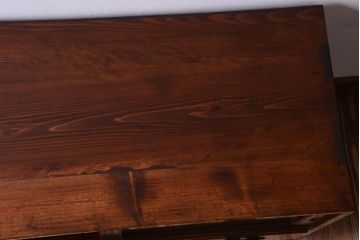 アンティーク家具　和製アンティーク　鉄脚付き!モールガラス引き戸のローボード