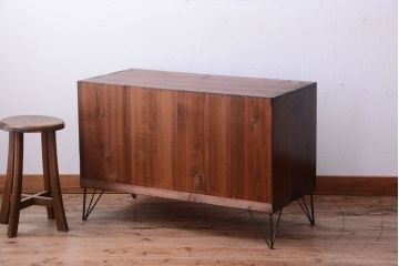 アンティーク家具　和製アンティーク　鉄脚付き!モールガラス引き戸のローボード