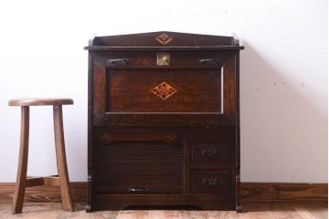 アンティーク家具　和製アンティーク　大正　象嵌入り!シャッター付きの小ぶりなライティングビューロー