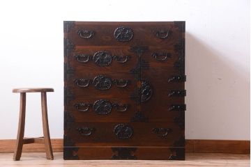 中古　民芸家具　駿河民芸　片開き戸付き箪笥