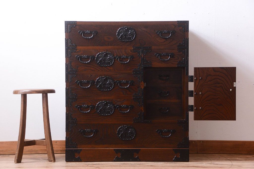 中古　民芸家具　駿河民芸　片開き戸付き箪笥