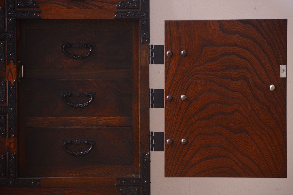 中古　民芸家具　駿河民芸　片開き戸付き箪笥