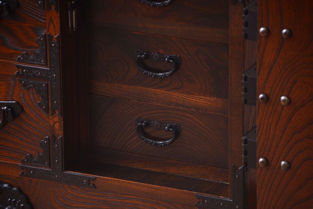 中古　民芸家具　駿河民芸　片開き戸付き箪笥