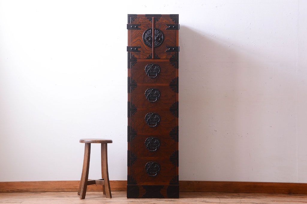 中古　民芸家具　駿河民芸　縦長箪笥