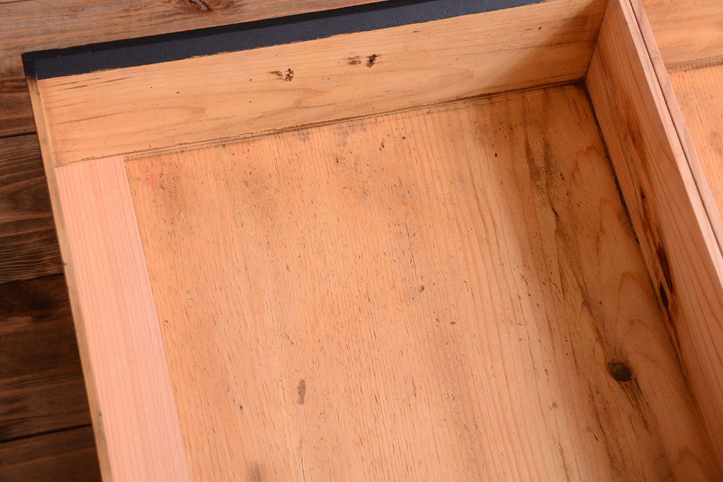 アンティーク家具　アンティークペイント　モールガラス入り!引き出し付きのカウンター収納棚(1)