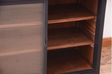 アンティーク家具　アンティークペイント　モールガラス入り!引き出し付きのカウンター収納棚(1)