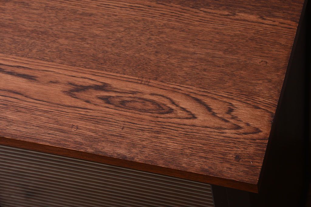 アンティーク家具　アンティークペイント　モールガラス入り!引き出し付きのカウンター収納棚(2)