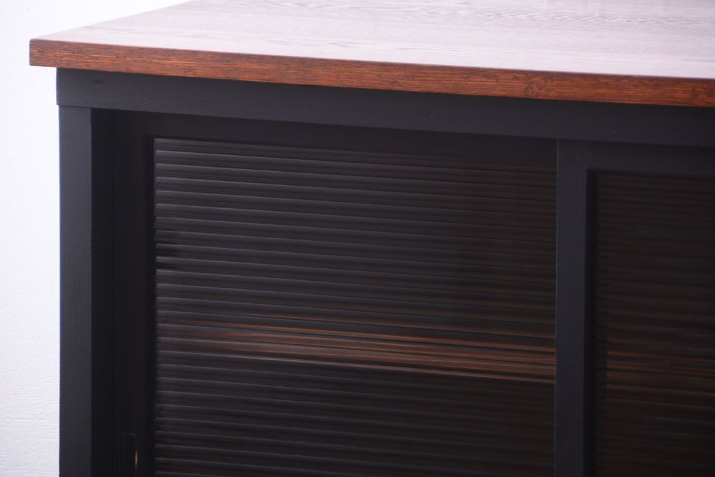 アンティーク家具　アンティークペイント　モールガラス入り!引き出し付きのカウンター収納棚(2)