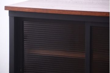 アンティーク家具　アンティークペイント　モールガラス入り!引き出し付きのカウンター収納棚(2)