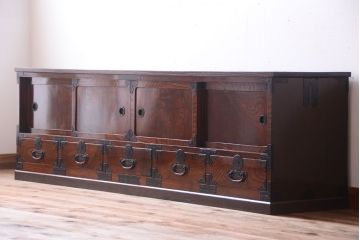 アンティーク家具　アンティーク　前面欅材!漆が綺麗な衣装箪笥ローボード(3)