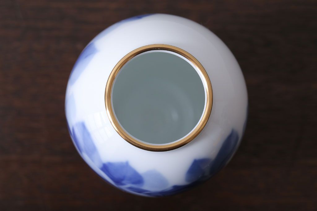 アンティーク雑貨　中古　大倉陶園(おおくらとうえん)　ブルーローズ　15cm　花器