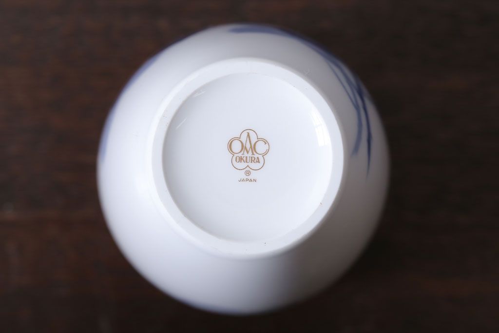 アンティーク雑貨　中古　大倉陶園(おおくらとうえん)　ブルーローズ　15cm　花器