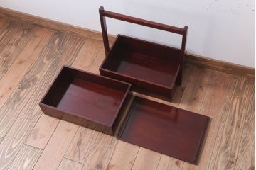 アンティーク雑貨　古民具・骨董　明治　漆塗りの古い岡持ち(1)