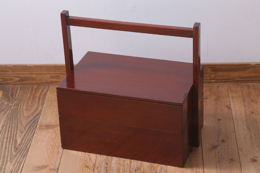 アンティーク雑貨　古民具・骨董　明治　漆塗りの古い岡持ち(1)