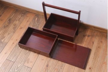 アンティーク雑貨　古民具・骨董　明治　漆塗りの古い岡持ち(2)