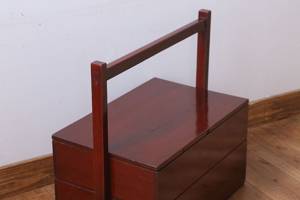 アンティーク雑貨　古民具・骨董　明治　漆塗りの古い岡持ち(2)