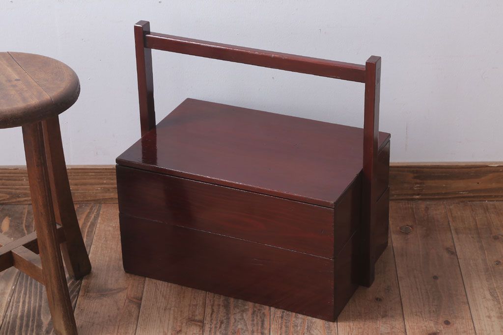 アンティーク雑貨　古民具・骨董　明治　漆塗りの古い岡持ち(2)