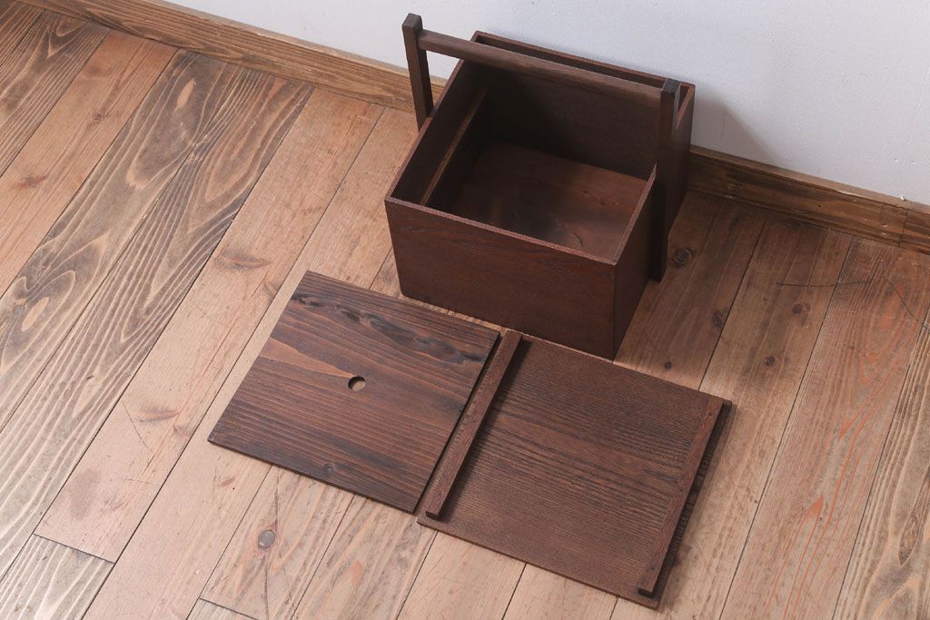 アンティーク雑貨　古民具・骨董　大正　古い木の岡持ち