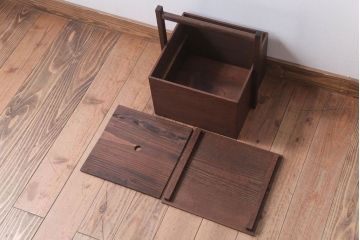 アンティーク雑貨　古民具・骨董　大正　古い木の岡持ち