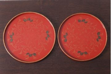 アンティーク雑貨　和製アンティーク　昭和初期　輪島朱塗　木製丸盆　2枚セット(1)