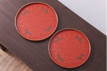 アンティーク雑貨　和製アンティーク　昭和初期　輪島朱塗　木製丸盆　2枚セット(1)