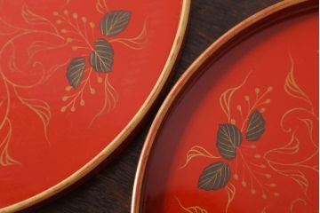 アンティーク雑貨　和製アンティーク　昭和初期　輪島朱塗　木製丸盆　2枚セット(1)