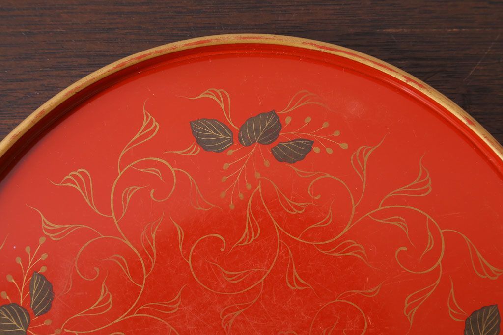 アンティーク雑貨　和製アンティーク　昭和初期　輪島朱塗　木製丸盆　2枚セット(1)
