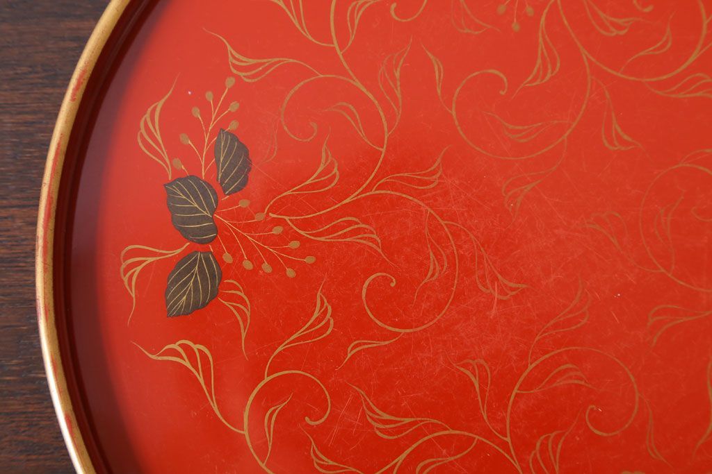 アンティーク雑貨　和製アンティーク　昭和初期　輪島朱塗　木製丸盆　2枚セット(1)