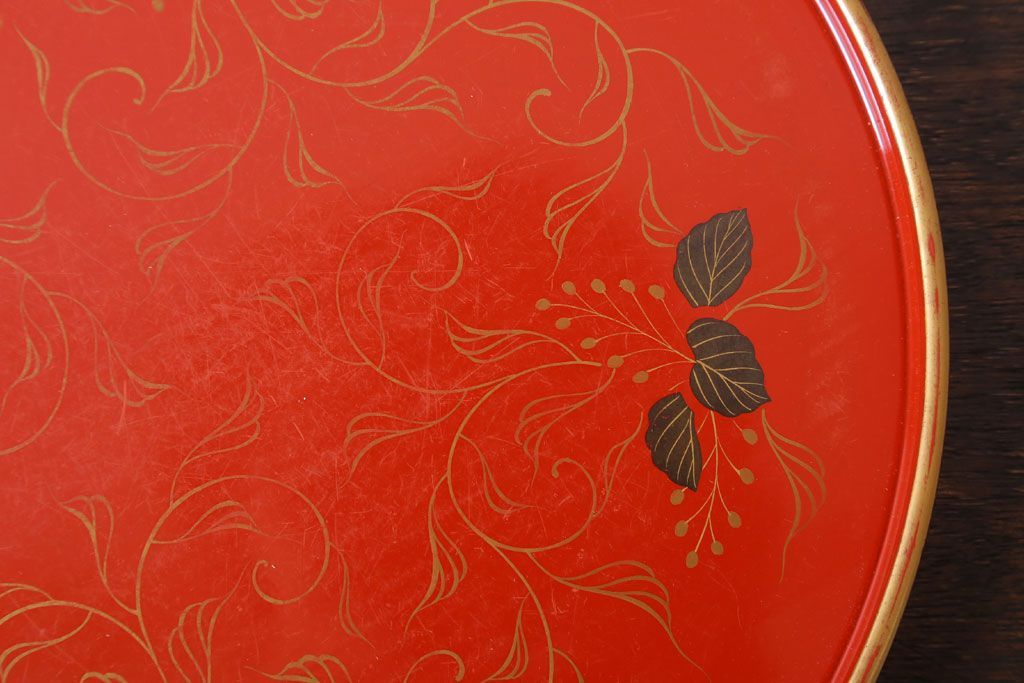 アンティーク雑貨　和製アンティーク　昭和初期　輪島朱塗　木製丸盆　2枚セット(1)