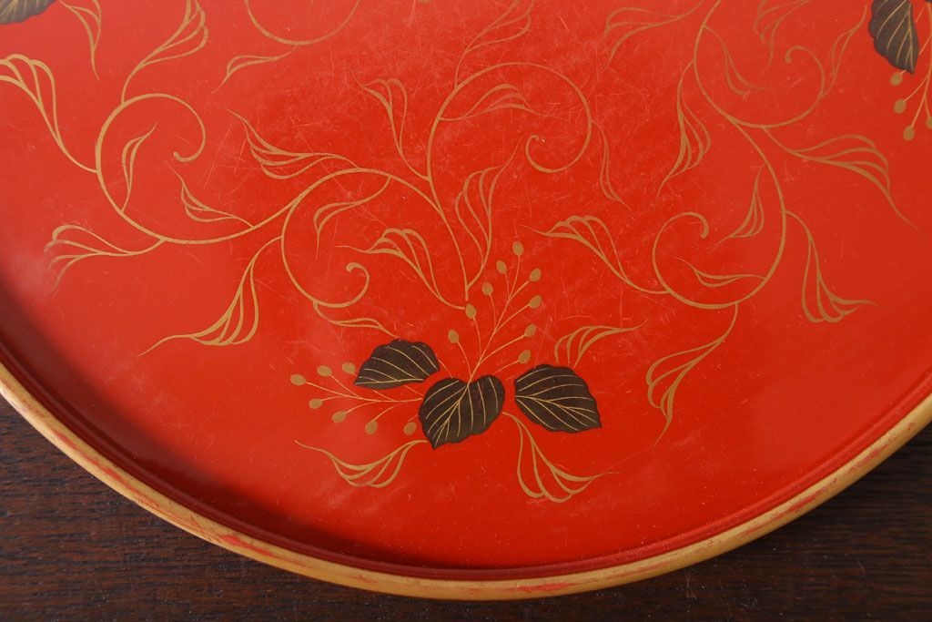 アンティーク雑貨　和製アンティーク　昭和初期　輪島朱塗　木製丸盆　2枚セット(1)