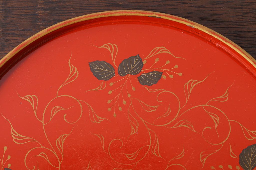 アンティーク雑貨　和製アンティーク　昭和初期　輪島朱塗　木製丸盆　2枚セット(1)