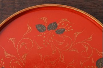 アンティーク雑貨　和製アンティーク　昭和初期　輪島朱塗　木製丸盆　2枚セット(1)