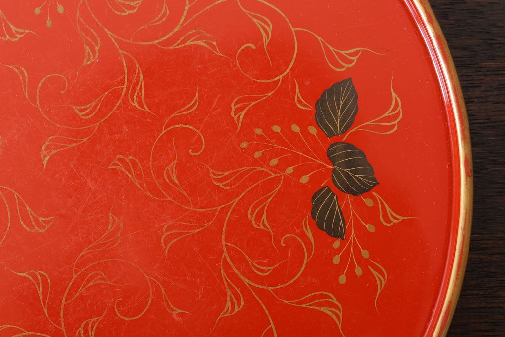 アンティーク雑貨　和製アンティーク　昭和初期　輪島朱塗　木製丸盆　2枚セット(1)