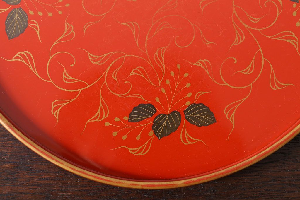 アンティーク雑貨　和製アンティーク　昭和初期　輪島朱塗　木製丸盆　2枚セット(1)