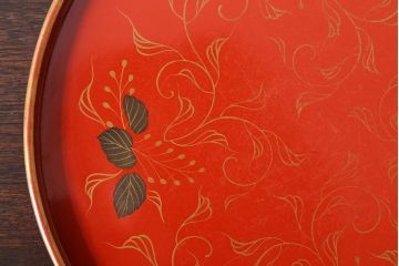 アンティーク雑貨　和製アンティーク　昭和初期　輪島朱塗　木製丸盆　2枚セット(1)